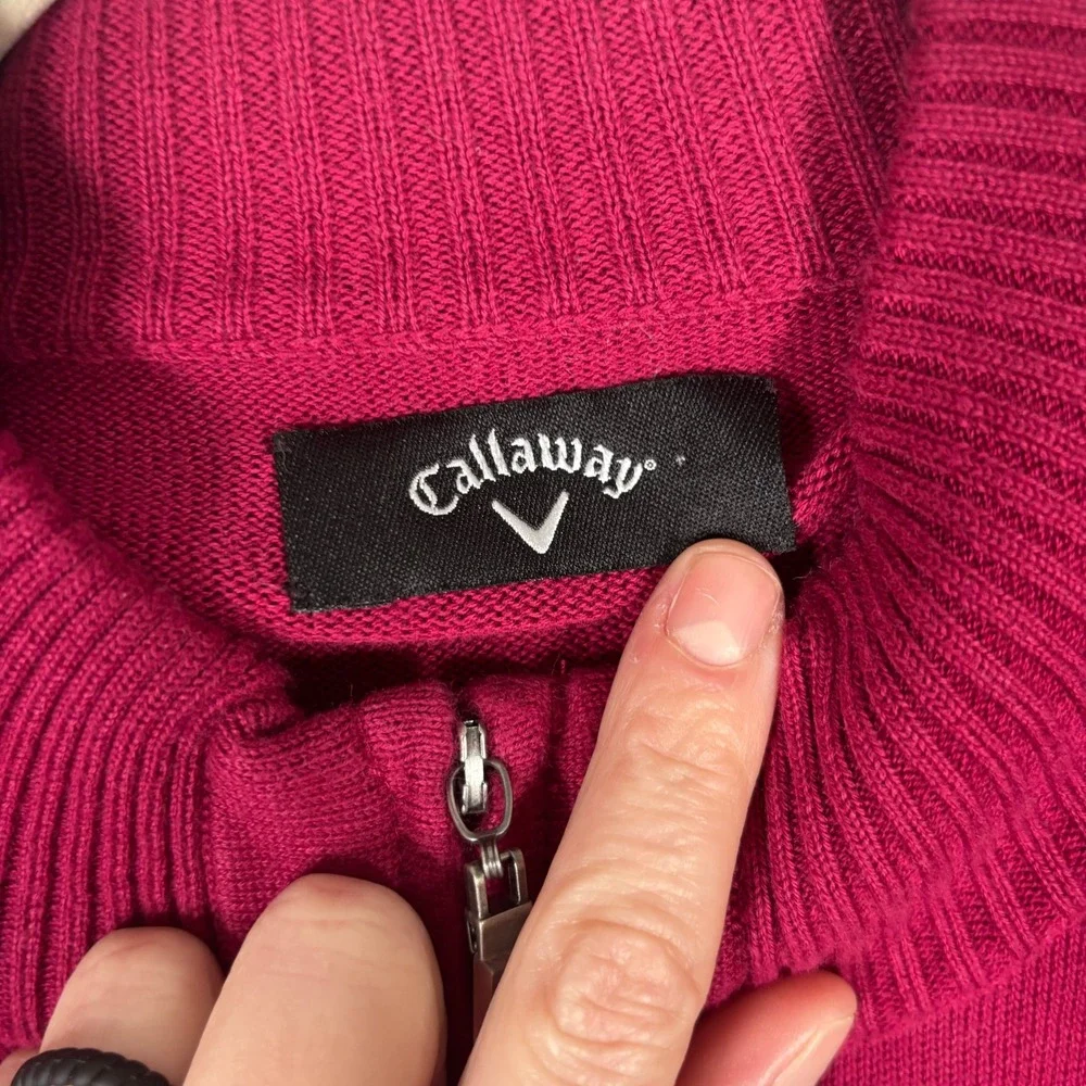 Callaway Pima Cotton Cardigan Sweater XL Magenta Burgundy Full Zip Golf‎ Tennis